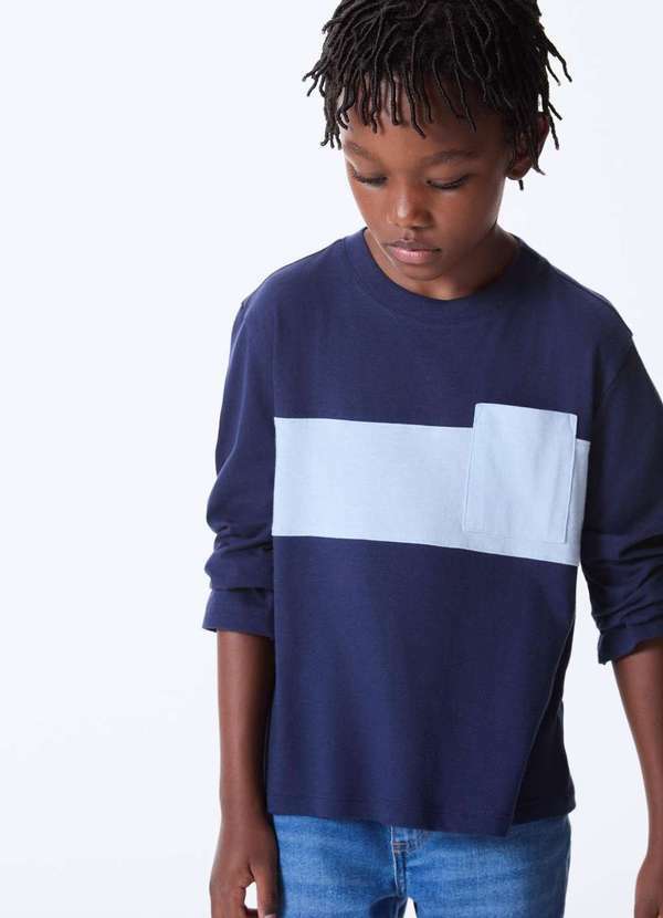 Vista 2 Camiseta Infantil Menino Comfort Recorte Frontal Azul Hering Hering