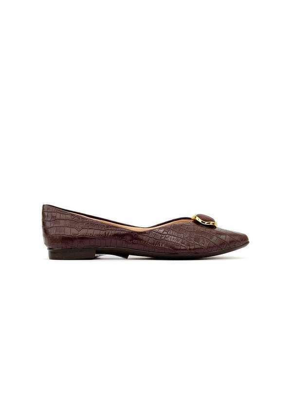 Sapatilha Light Gel Bico Fino Croco Café Marrom
