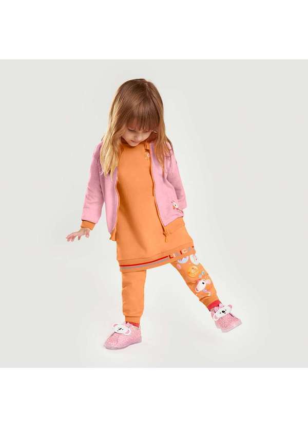Vestido Moletom Bebe Manga Longa Lilica Laranja