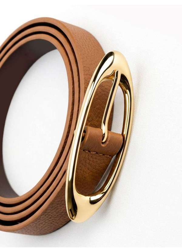 Cinto de Couro com Fivela Oval Orgânica Camel Leny