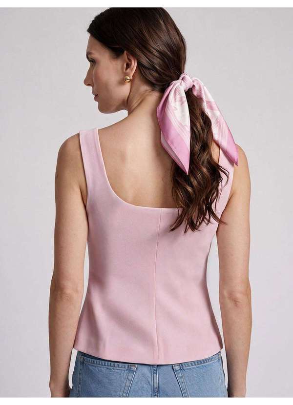 Lenço Barrado Off White com Estampa Floral Rosa Livia