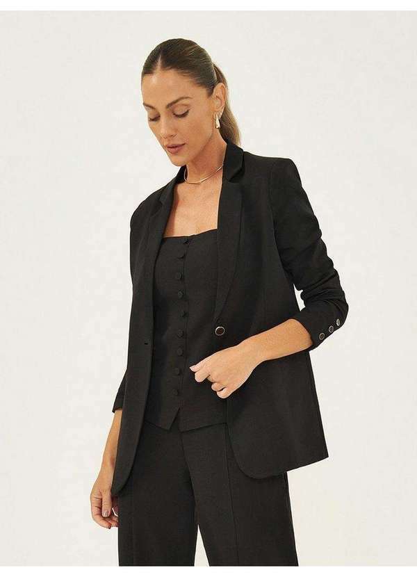 Blazer de Alfaiataria Alongado Preto Liana