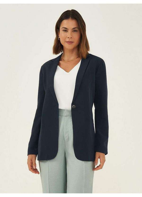Blazer de Alfaiataria Marinho Botão Único Edelmira