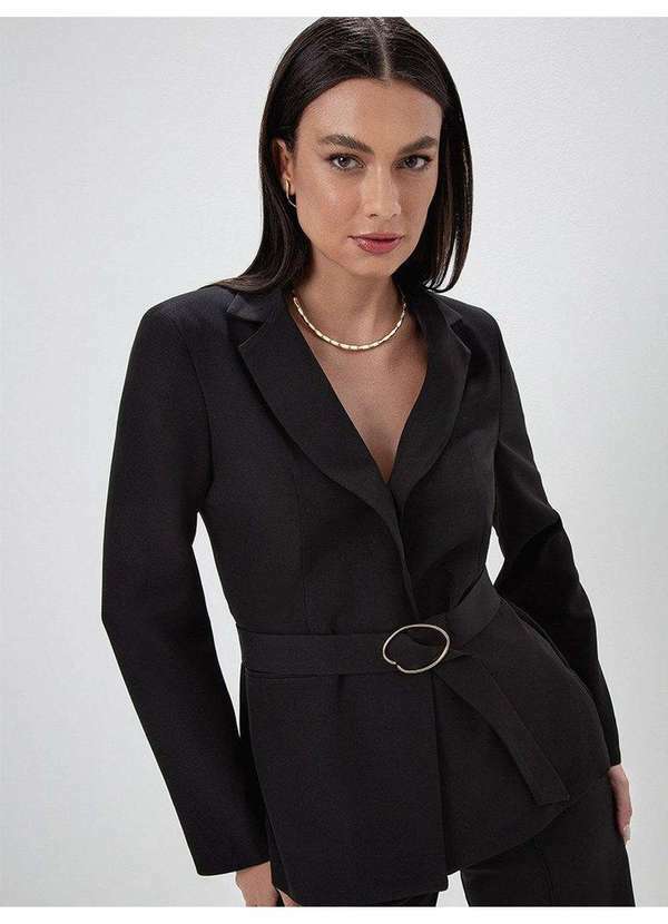 Blazer de Alfaiataria com Fivela Preto Tania