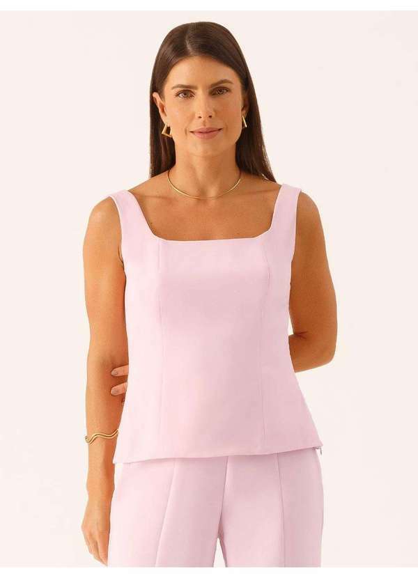Blusa Alfaiataria com Alças Decote Reto Rosa Claro Bielly
