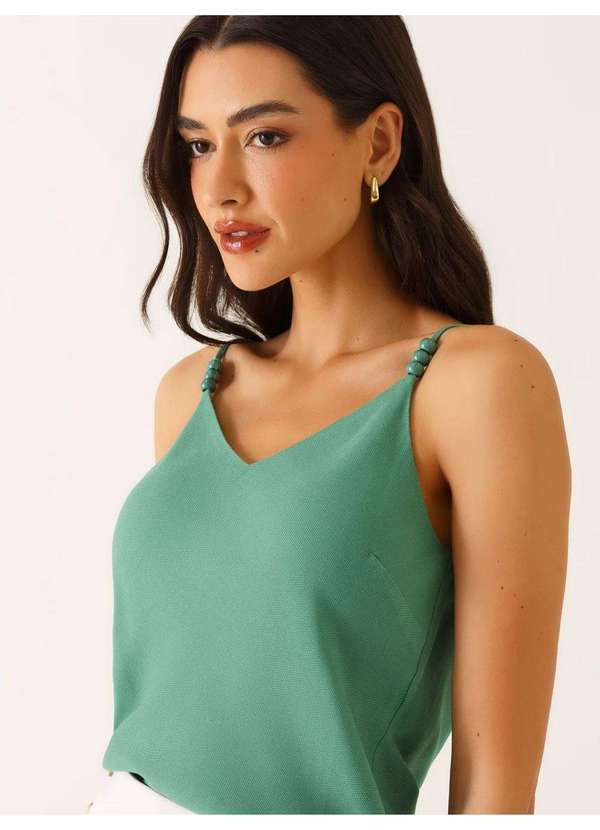 Blusa com Alças e Decote em V em Viscose Verde Luciê