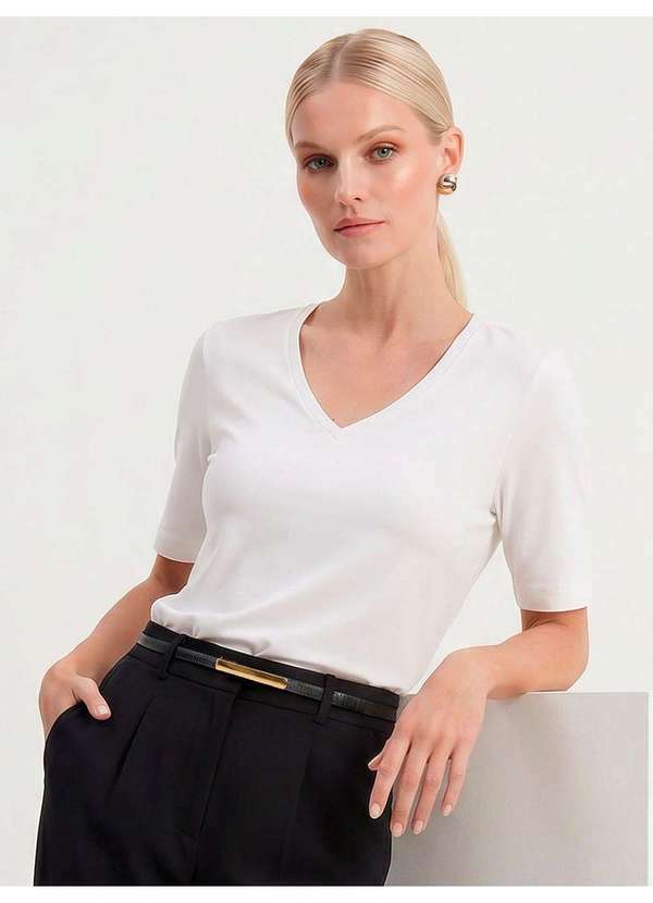 Blusa de Malha Algodão com Elastano Off White Daiela