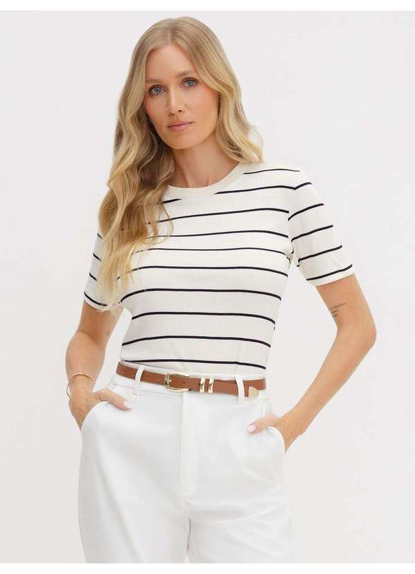 Blusa de Manga Curta em Malha Listrada Mabel