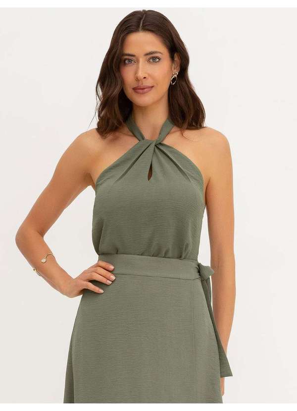 Blusa Frente Única em Crepe Verde Oliva Petra