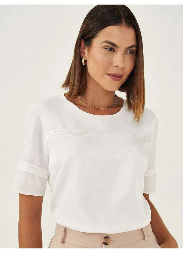 Blusa Manga Curta Acetinada Off White Raiany