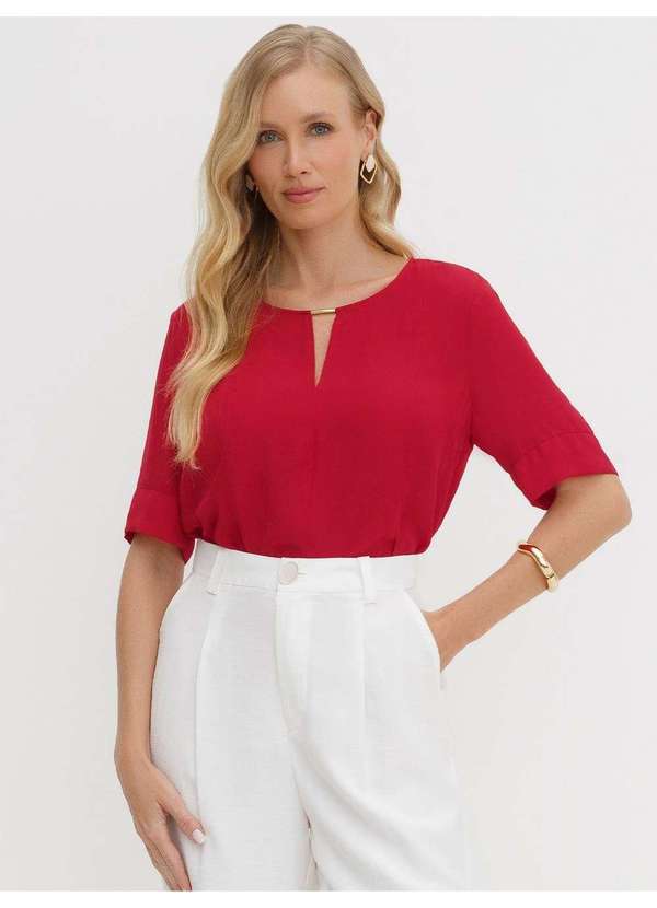 Blusa Manga Curta em Crepe Vermelho Nadina