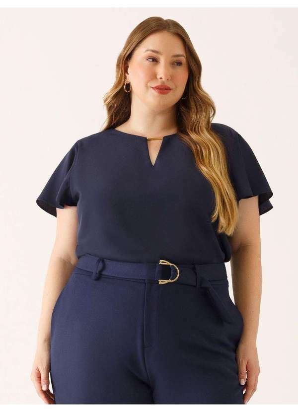 Blusa Feminina Manga Godê Plus Size Marinho Dalina