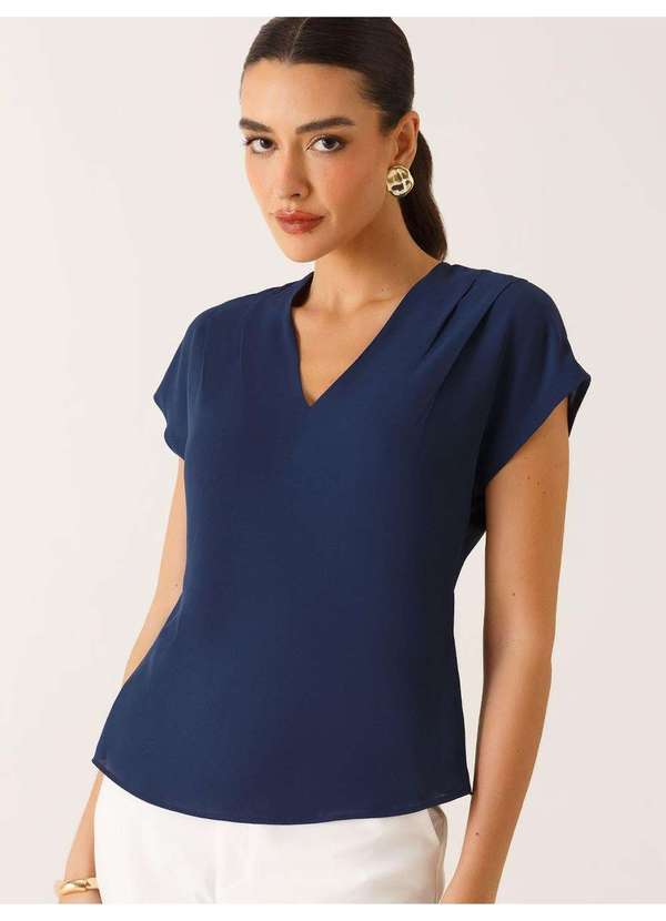 Blusa Ombros Deslocados em Crepe Marinho Mônica