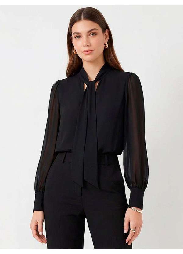 Blusa de Crepe com Laço Preta Vanilde