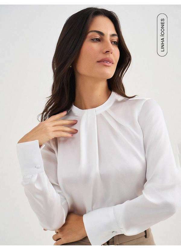 Blusa Manga Longa em Seda Off White Valquiria