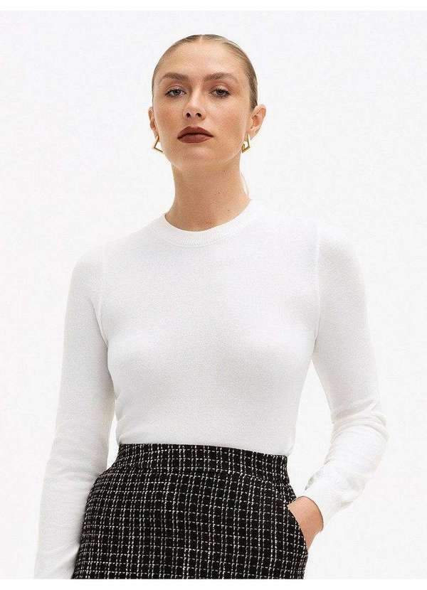 Blusa Manga Longa em Tricot Off White Teodora