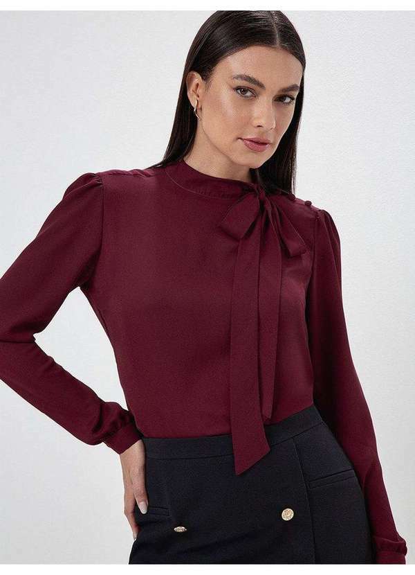 Blusa Manga Longa Gola Laço Bordô Tamires