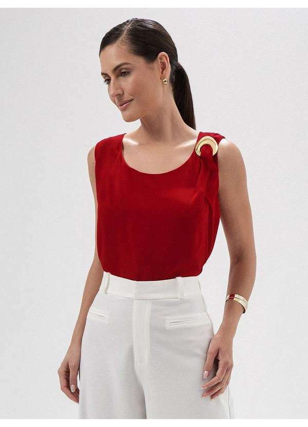 Blusa sem Manga de Crepe Vermelho Michele
