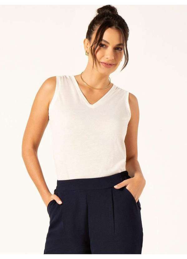 Blusa sem Manga em Malha com Linho Natural Ully
