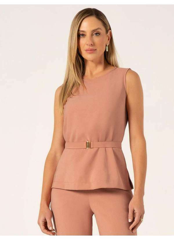 Blusa sem Manga em Viscose Rosa Vintage Kerolyn