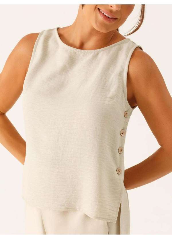 Blusa sem Mangas Decote Redondo em Crepe Aveia Vanusa