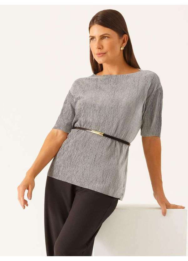 Blusa com Manga Curta em Malha Cinza Edivane