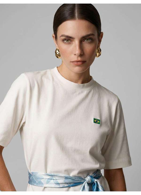 Blusa Manga Curta em Algodão com Bordado Off White Alexandra