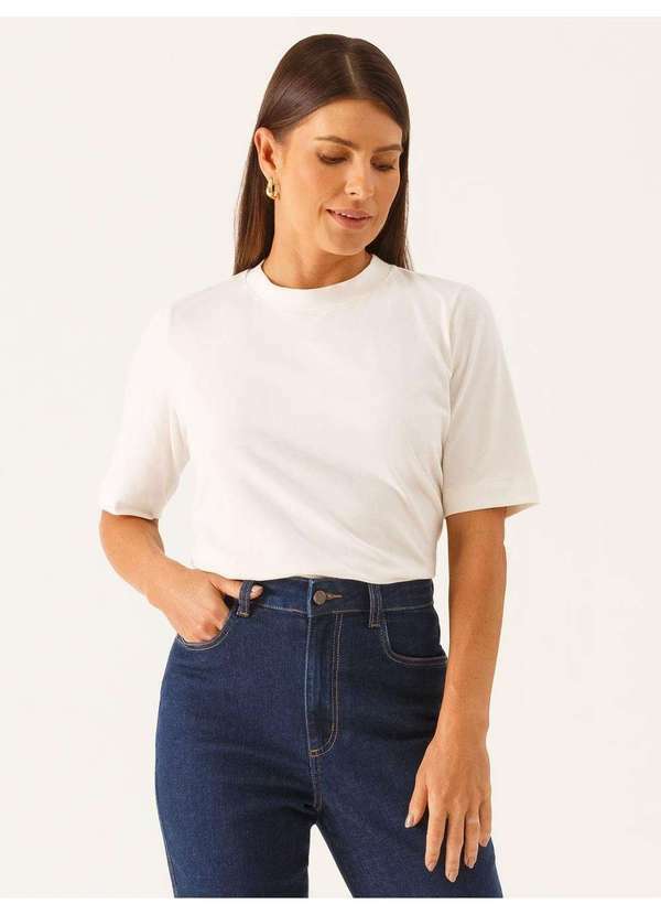 Blusa Manga Curta em Algodão Off White Driely