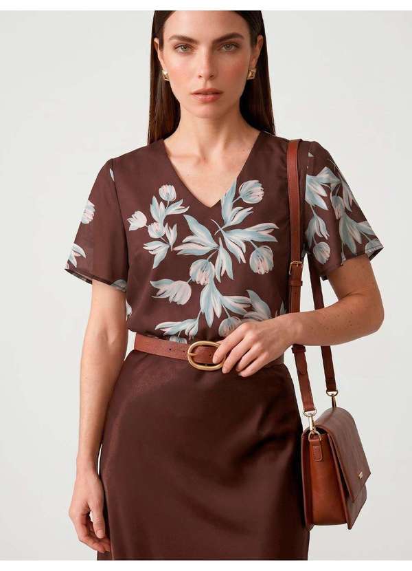Blusa Manga Godê em Crepe Estampado Floral Alba