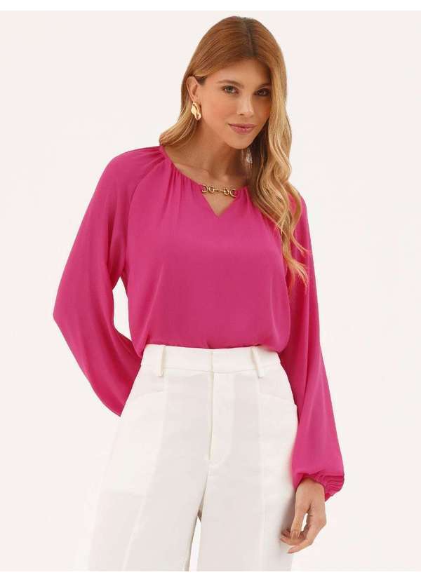 Blusa Manga Longa em Crepe Framboesa Erica