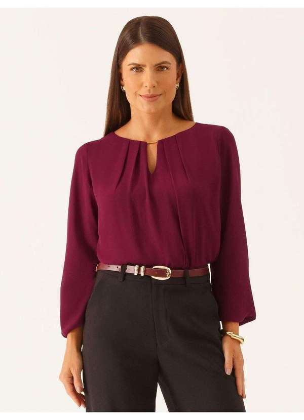 Blusa Manga Longa em Crepe Vinho Eliandra