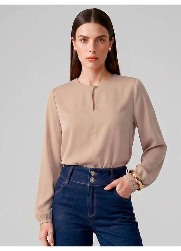 Blusa Manga Longa em Viscose Bege Anya
