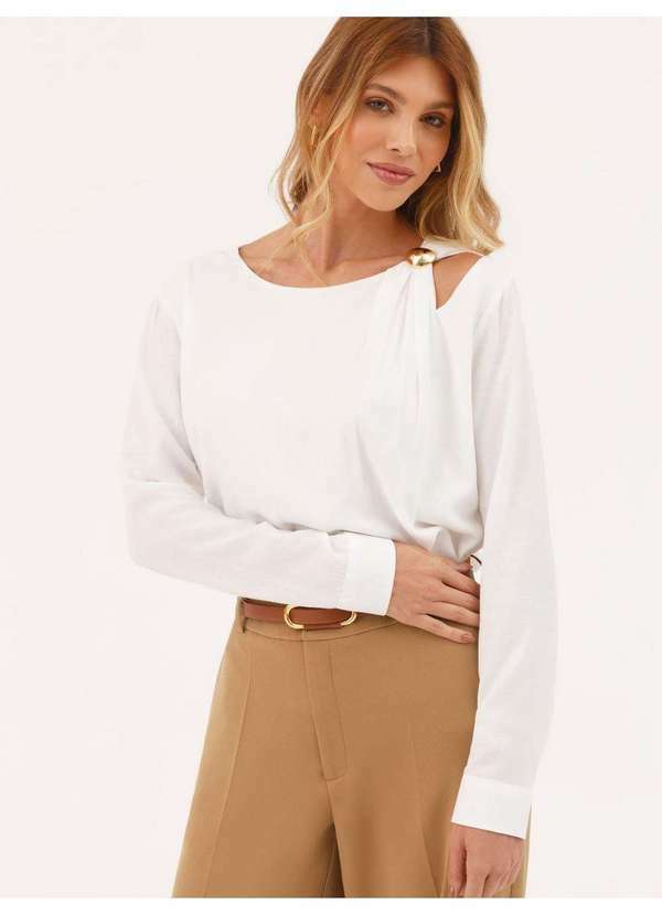 Blusa Manga Longa em Viscose Off White Elina