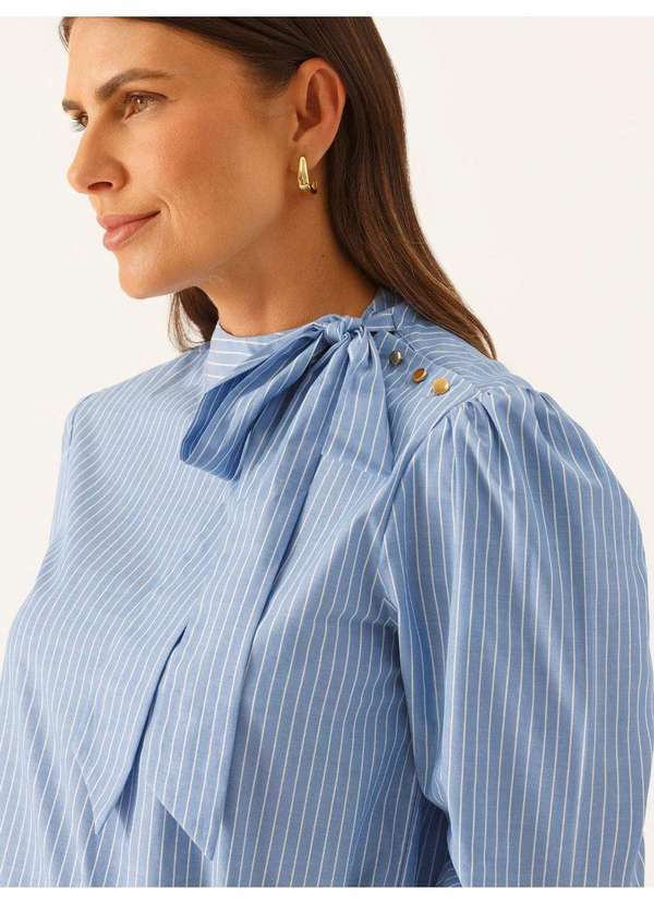 Vista 2 Blusa Manga Longa em Algodão Listrada Azul Claro Vandy Principessa Principessa