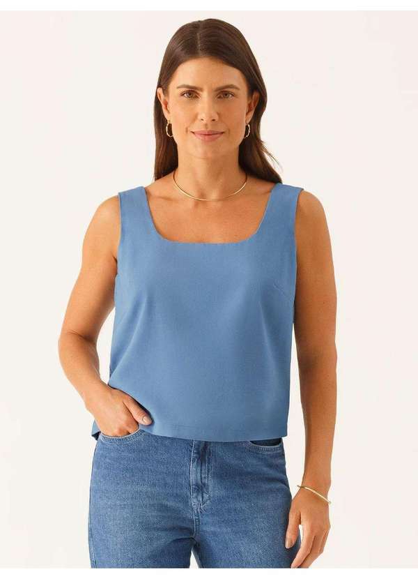 Vista 2 Blusa sem Manga Decote Quadrado em Viscose Azul Gleice Principessa Principessa