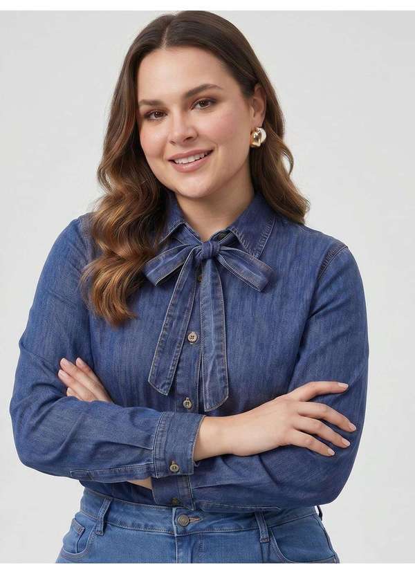 Camisa Manga Longa Jeans Plus Size Marmorizado Médio Anira