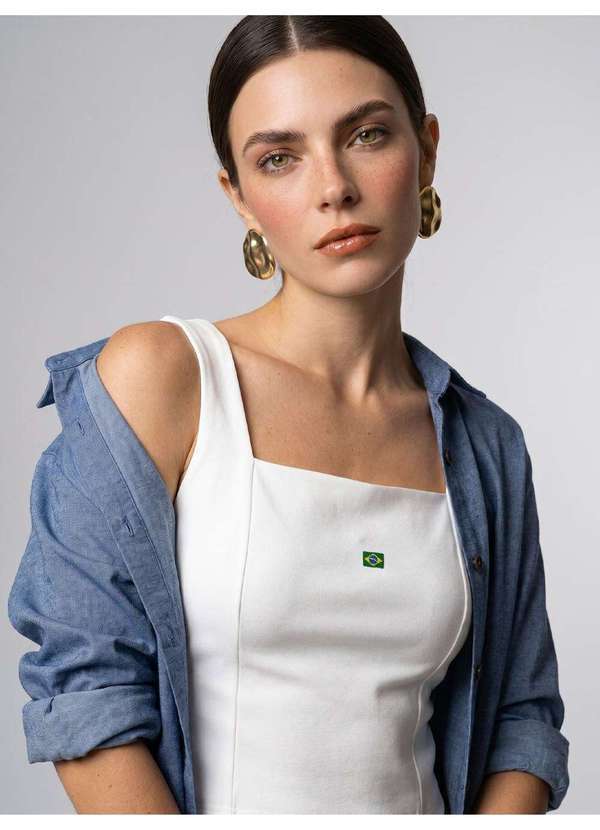 Regata de Malha Ponto Roma com Bordado Off White Sam