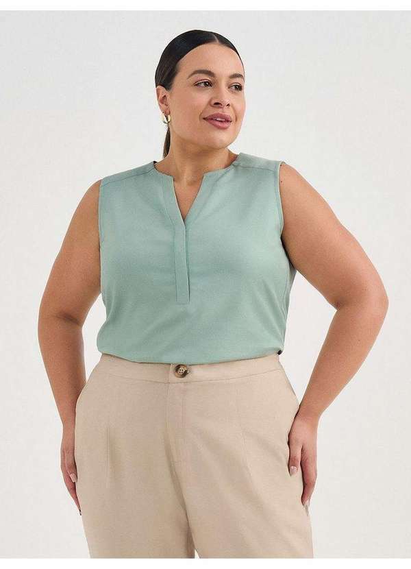 Regata de Viscose Plus Size Verde Sálvia Briana