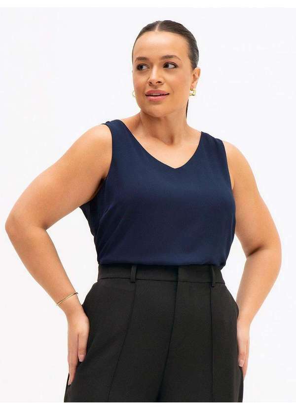 Regata Feminina Decote V Plus Size Marinho Mirele