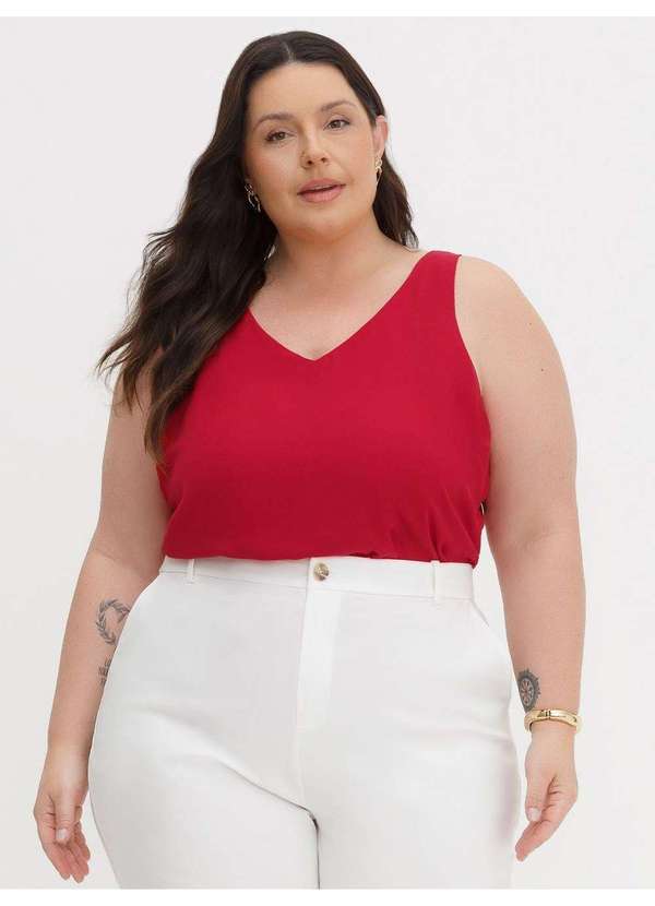 Regata Feminina Decote V Plus Size Vermelho Clarine