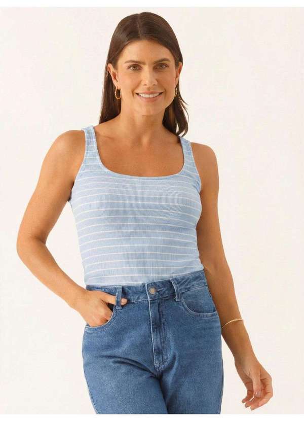 Vista 2 Regata Malha Canelada em Viscose Azul X Branco Maira Principessa Principessa