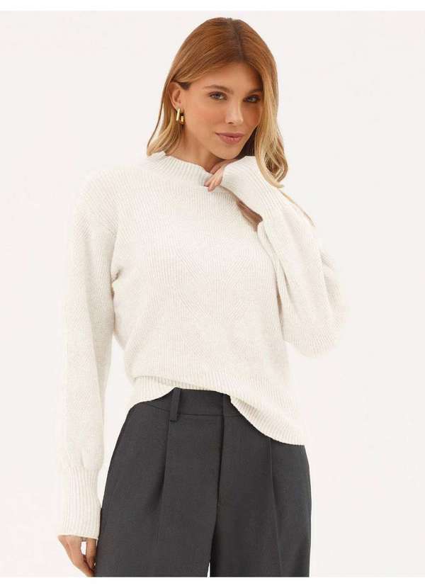 Suéter de Tricot Gola Redonda Off White Ana Flávia