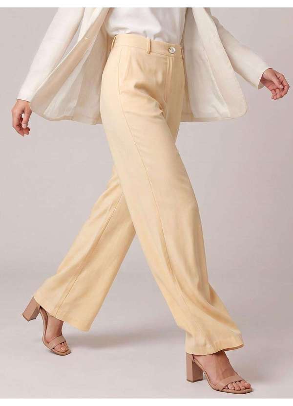 Calça Wide Leg em Viscose Amarelo Manteiga Jade