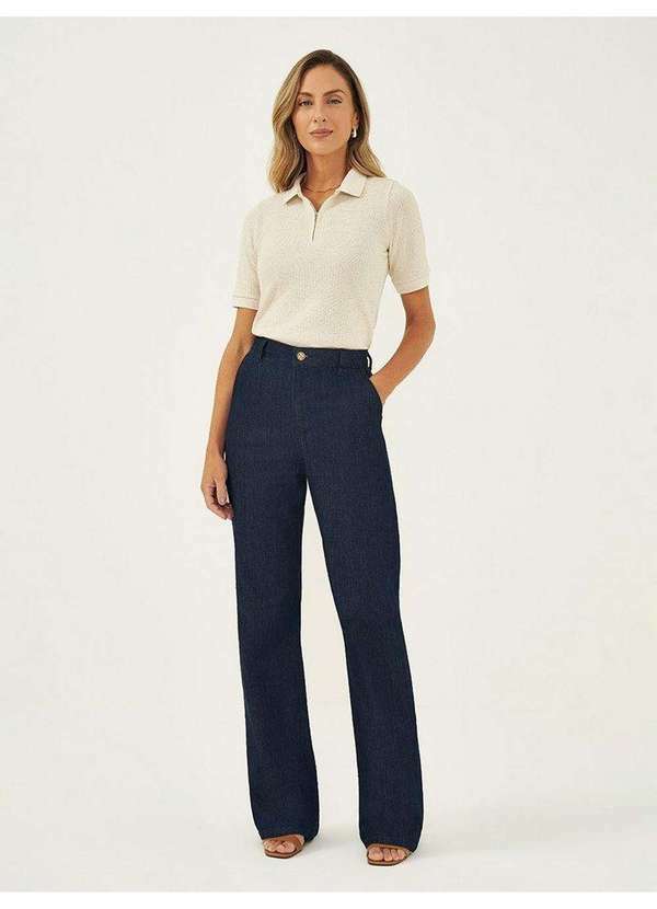Calça Wide Leg Jeans Azul Escuro Tamara