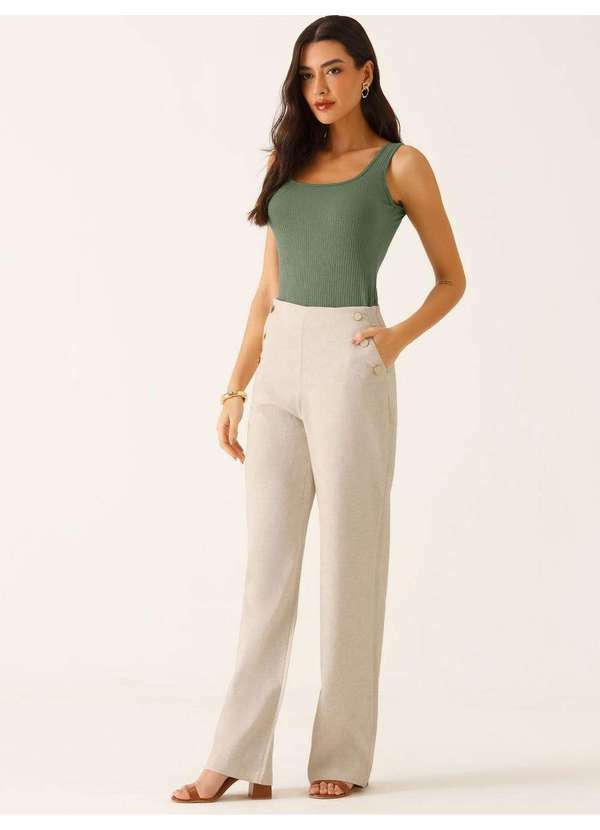 Calça Wide Leg de Linho com Botões de Resina Melissa