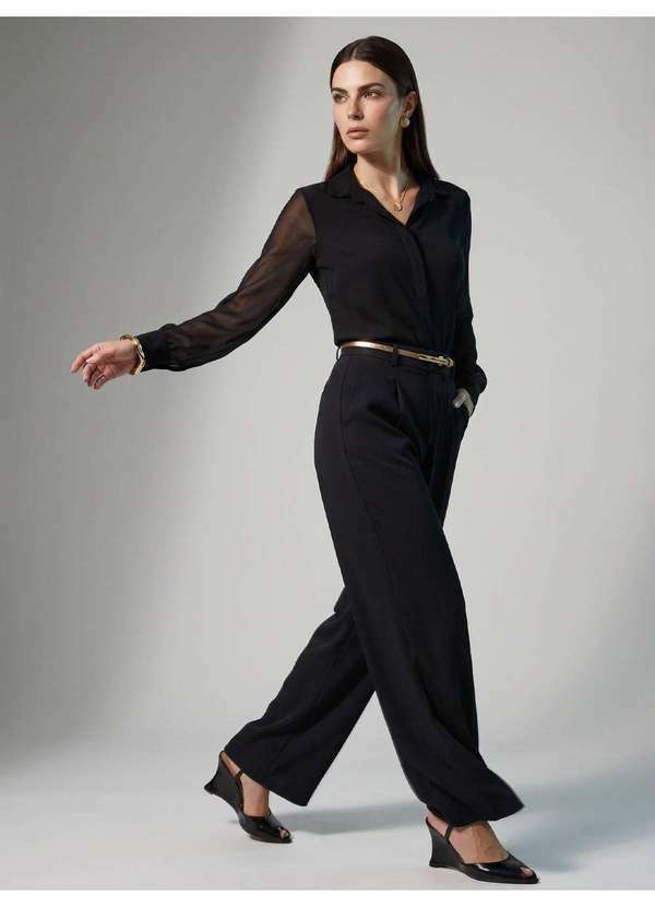 Calça Wide Leg Preta de Alfaiataria Timotea