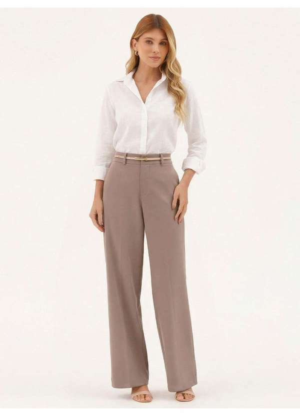 Calça Wide Leg de Alfaiataria em Viscose Mocha Mousse Angelica