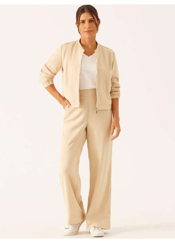 Calça Alfaiataria Wide Leg em Viscose Aveia Vitoriana