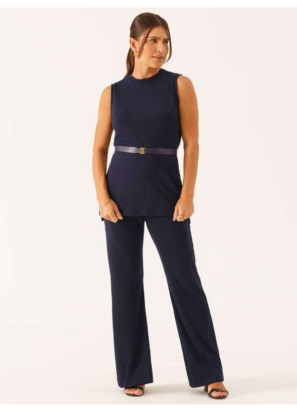 Calça Flare de Malha Marinho Vitalina