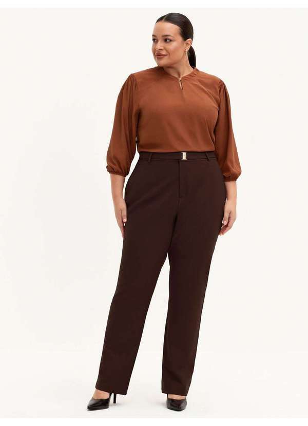 Calça Reta Regular Plus Size Marrom Ferrugem Itamara